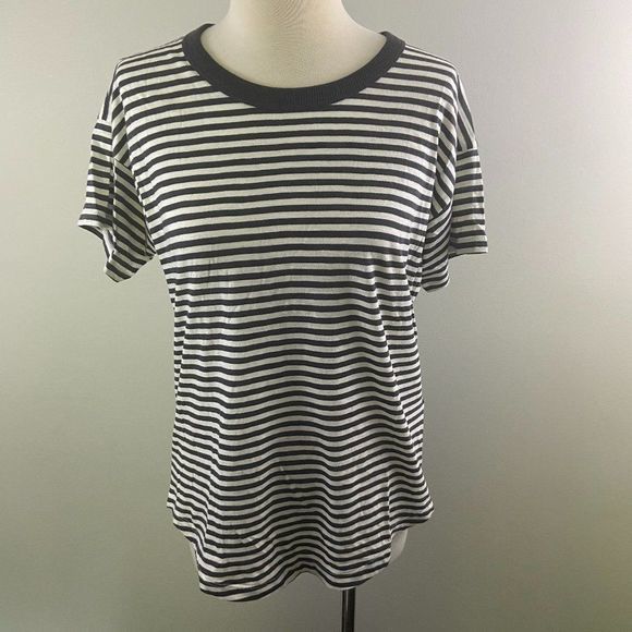 NWT MADEWELL Grey Ivory Striped Crew Neck Organic Cotton Tee‎ (S) - Picture 2 of 9